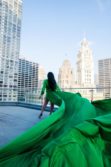 Chicago Luxury Flying Dress Photoshoot - The Chicago Riverwalk Photo Stop: Flow, Lines, and Timing