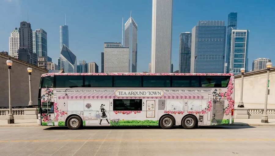 Chicago: Tea Around Town With Curated Teas & Iconic Sights - The floral double-decker bus setup, seating, and onboard comfort